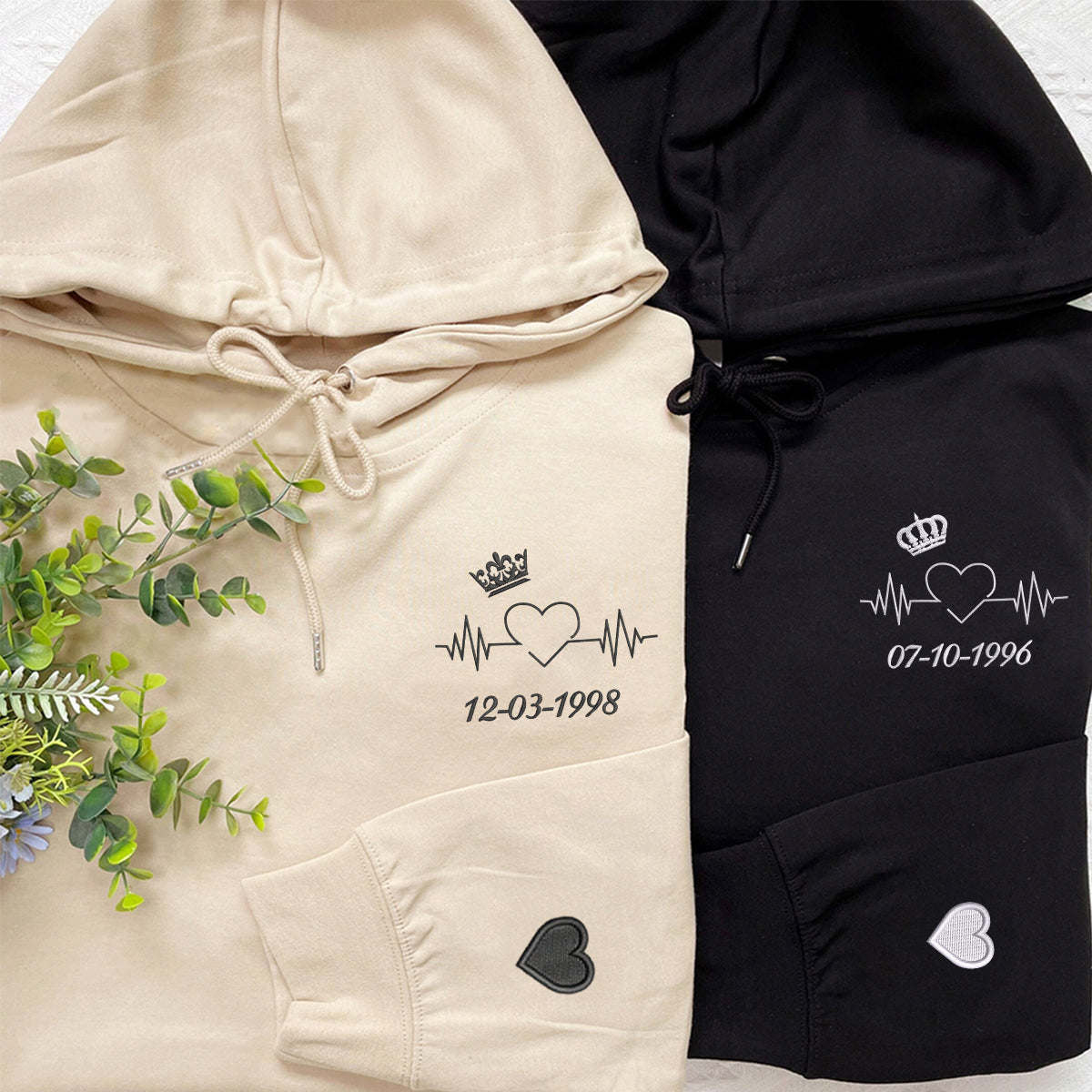 Individuell bestickte Engel- und Dämonenkatze-Kapuzenpullover für Paare