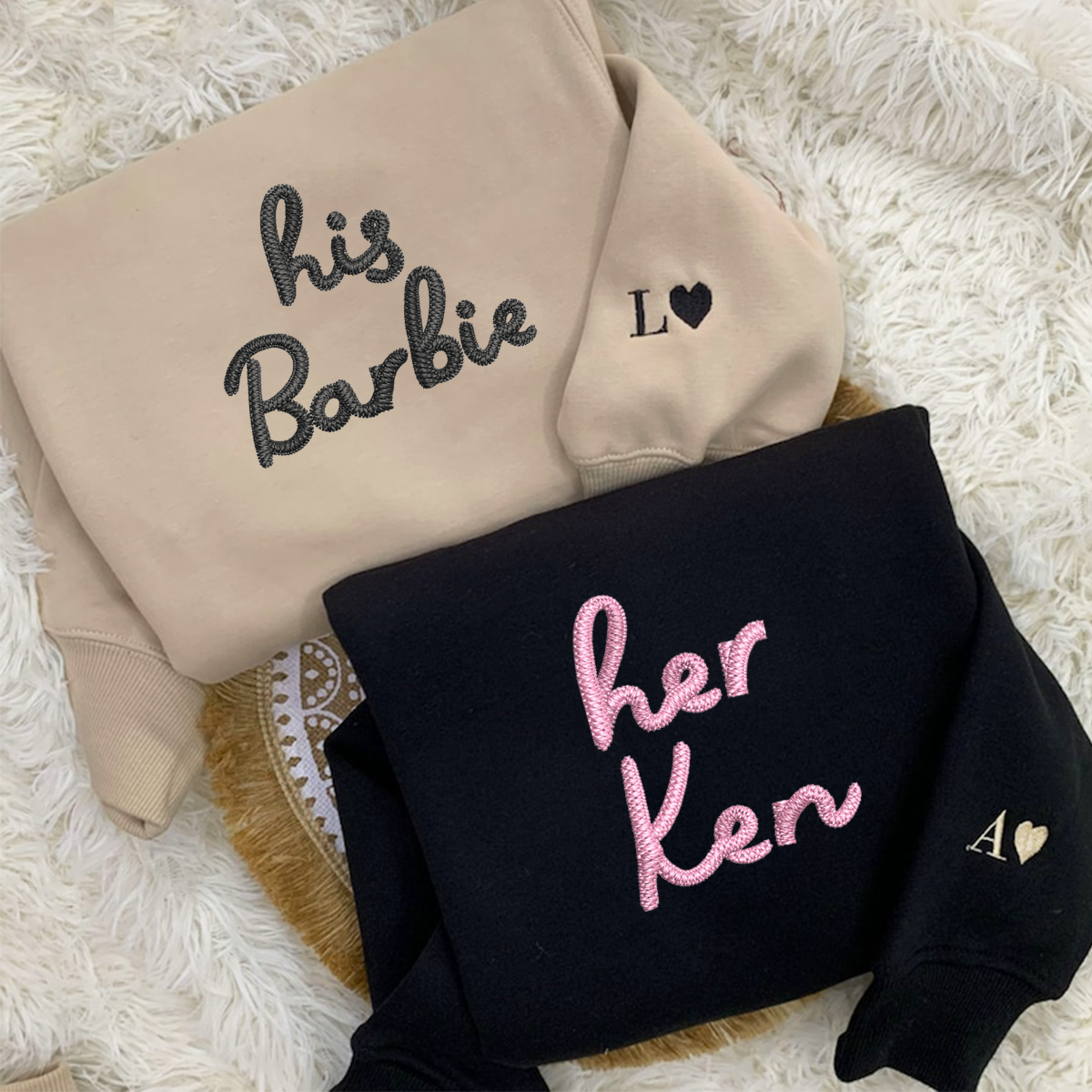 Custom Embroidered His Barbie Her Ken Matching Hoodies for Couples