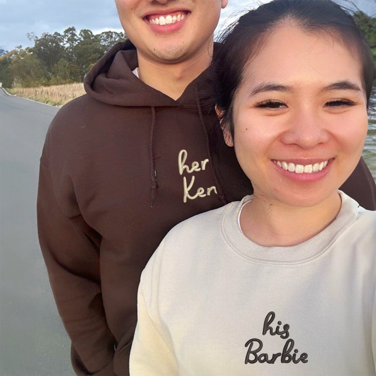 Custom Embroidered His Barbie Her Ken Matching Hoodies for Couples