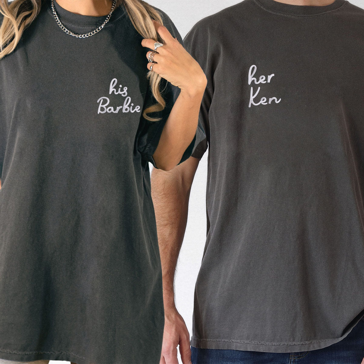 Custom Embroidered His Barbie Her Ken Matching T-shirts for Couples