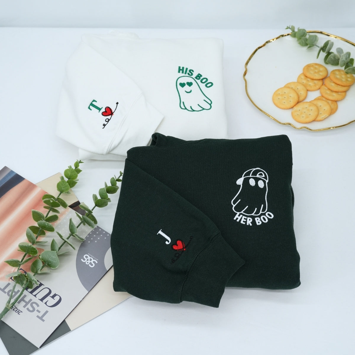 Individuell bestickte His Boo Her Boo Passende Hoodies für Paare