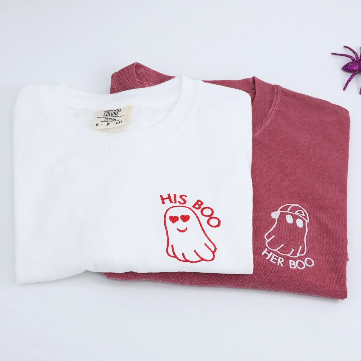 Custom Embroidered His Boo Her Boo Matching T-shirts for Couples