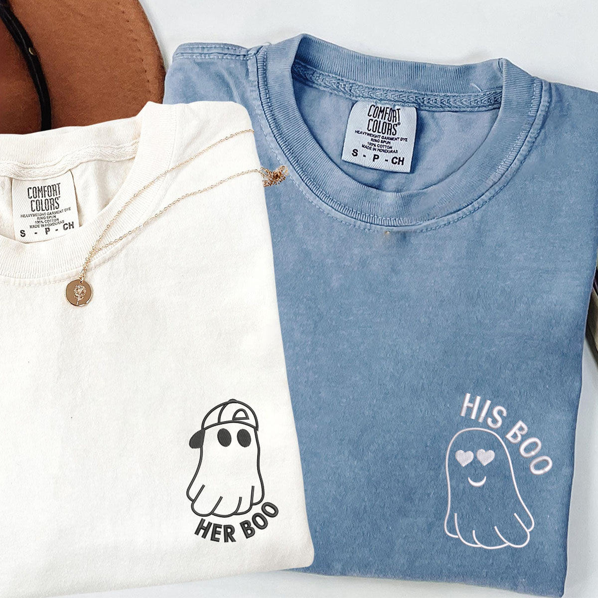 Individuell bestickte His Boo Her Boo Passende T-Shirts für Paare