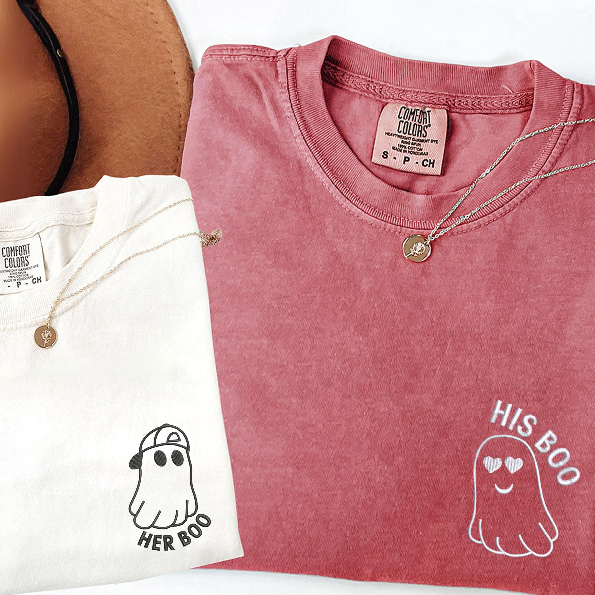 Individuell bestickte His Boo Her Boo Passende T-Shirts für Paare