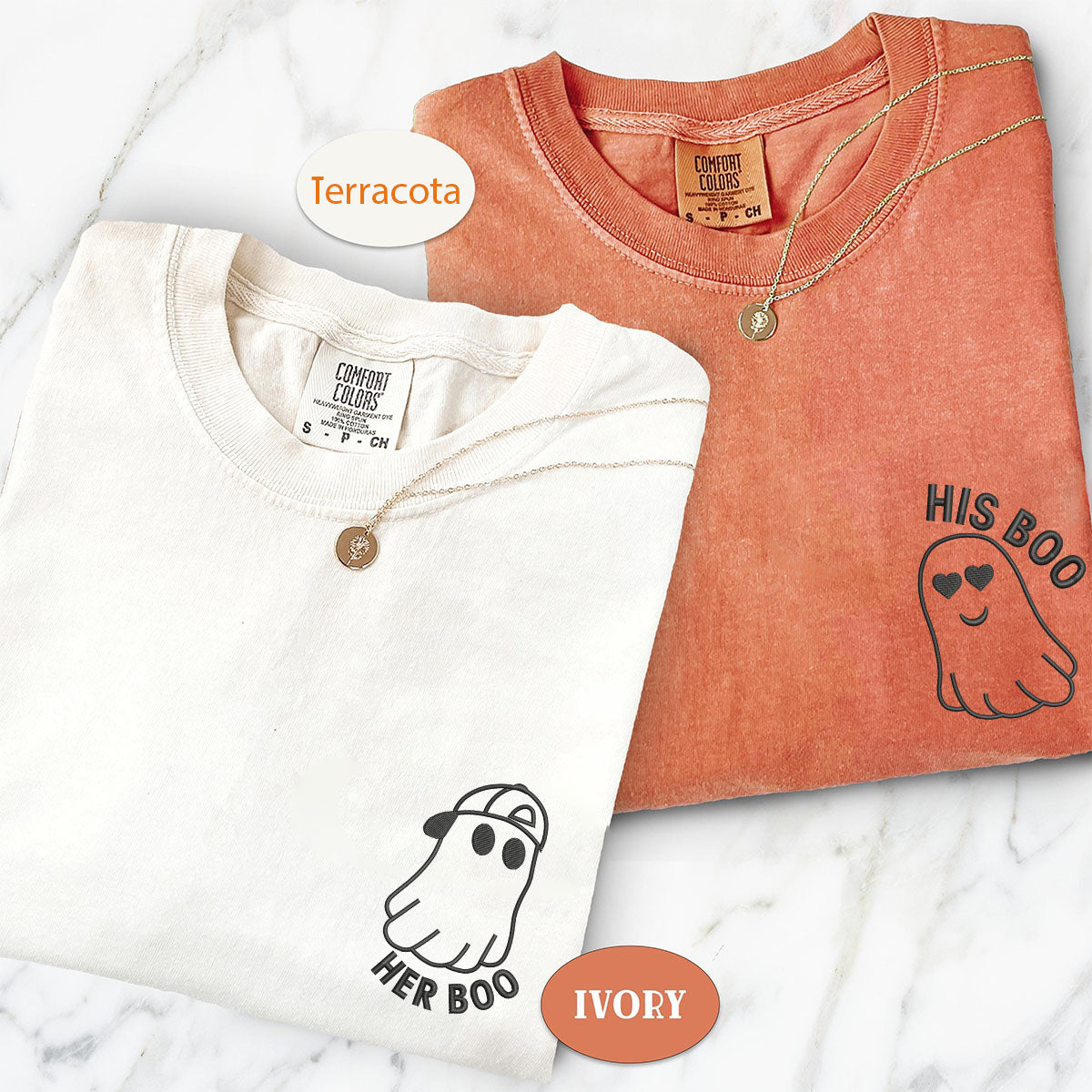 Individuell bestickte His Boo Her Boo Passende T-Shirts für Paare