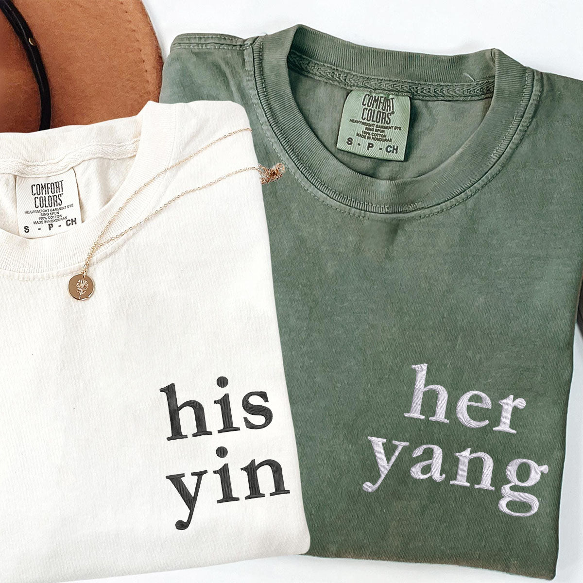 Custom Embroidered His Yin Her Yang Matching T-shirts for Couples