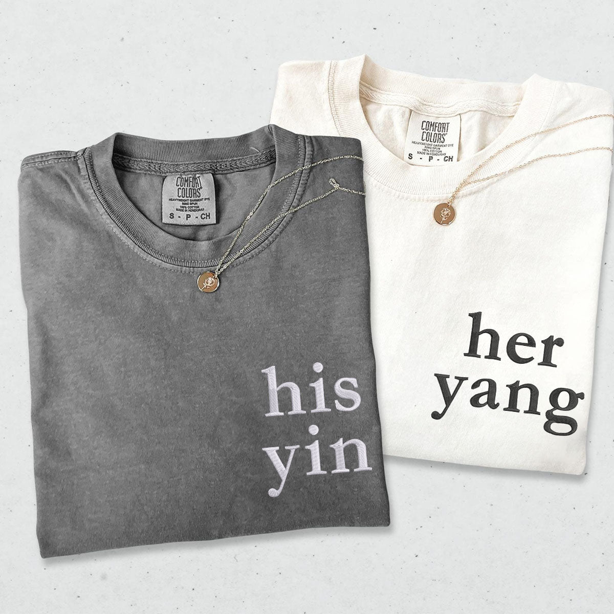 Custom Embroidered His Yin Her Yang Matching T-shirts for Couples