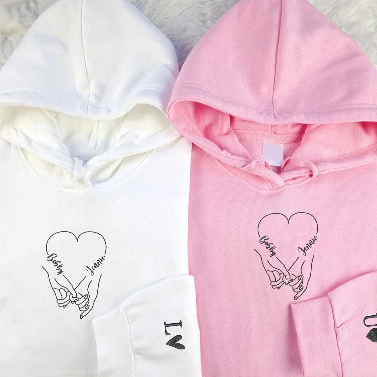 Custom Embroidered Hold My Hand Matching Hoodies for Couples