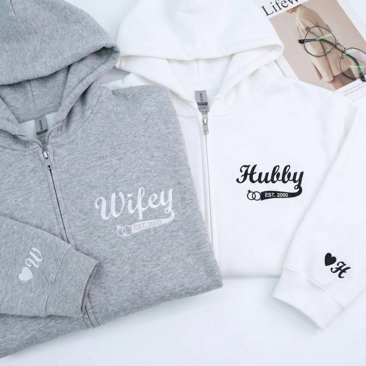 Sweats à capuche brodés personnalisés assortis pour couples