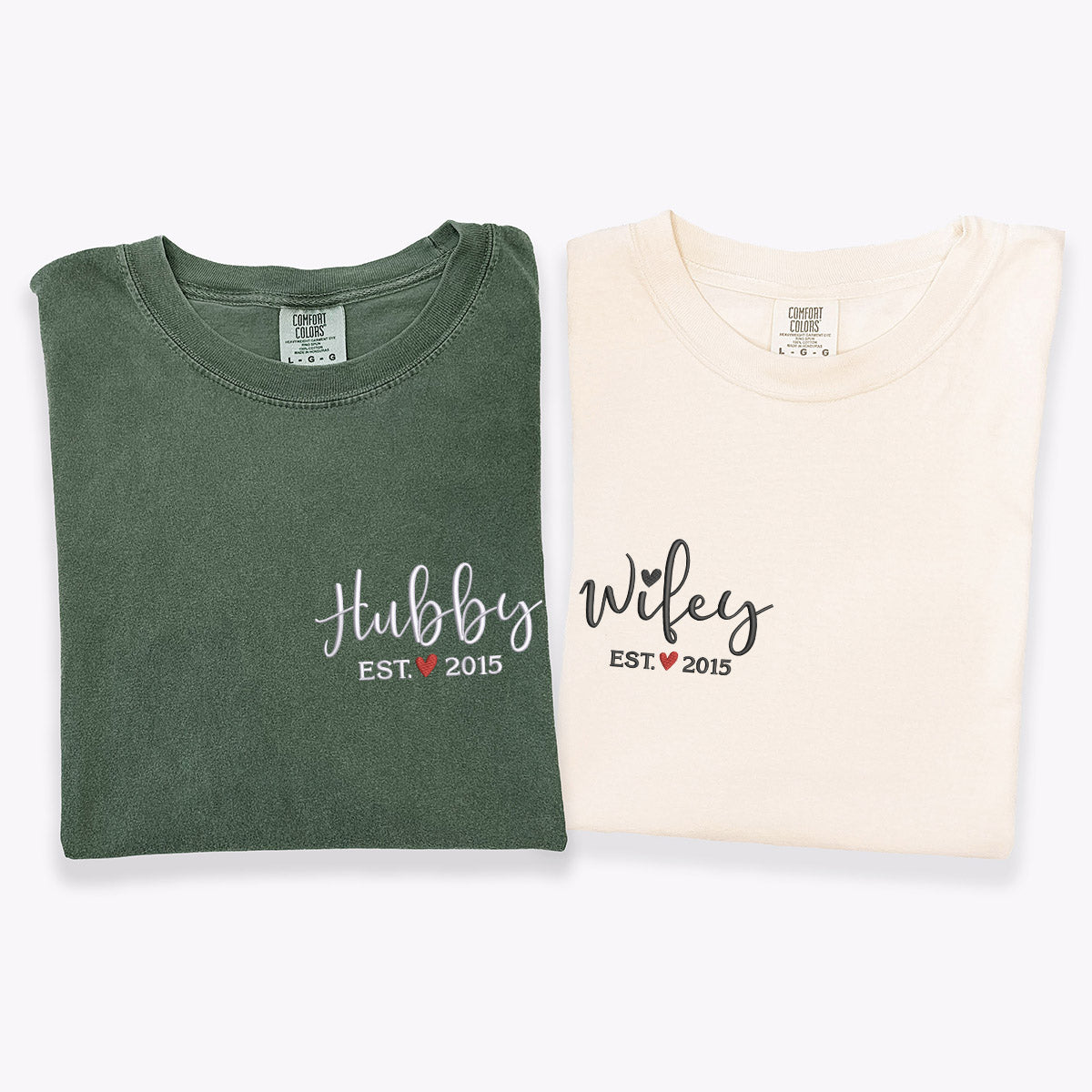 Custom Embroidered Hubby and Wifey Matching T-shirts for Couples