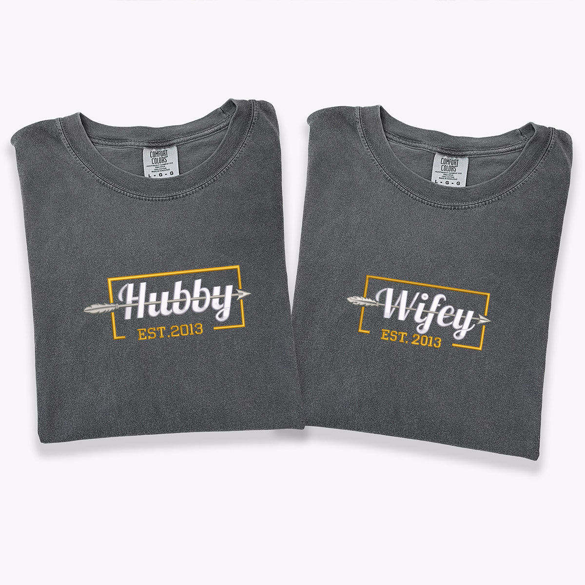 Custom Embroidered Hubby and Wifey Matching T-shirts for Couples