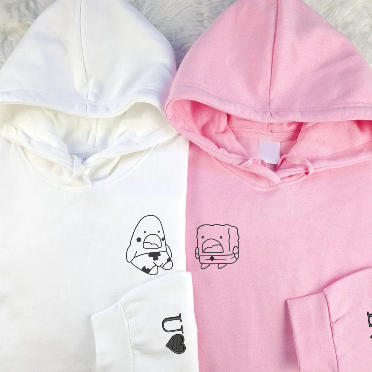 Individuell bestickte humorvolle Cartoon-Kapuzenpullover für Paare
