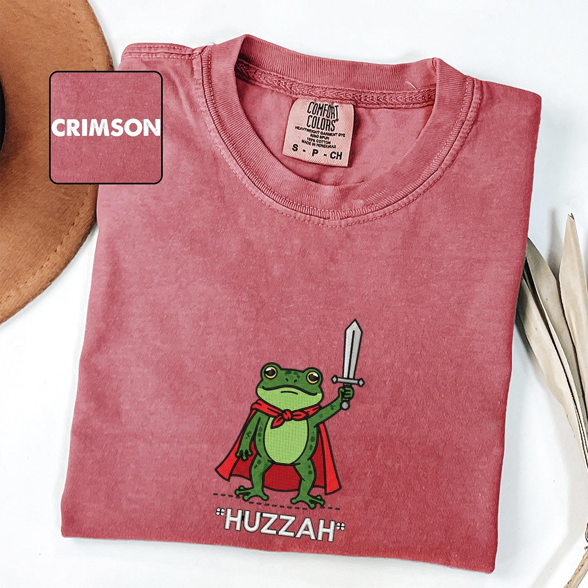 Custom Embroidered Huzzah Frog T-Shirt | Funny DnD Renaissance Faire Tee – Medieval Fantasy Gamer Gift