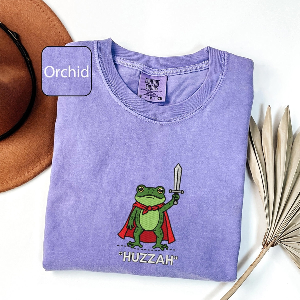 Custom Embroidered Huzzah Frog T-Shirt | Funny DnD Renaissance Faire Tee – Medieval Fantasy Gamer Gift