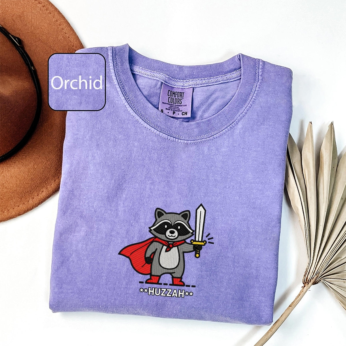 Custom Embroidered Huzzah Raccoon T-Shirt | Funny Medieval Meme Tee – Renaissance Faire & DnD Gamer Gift
