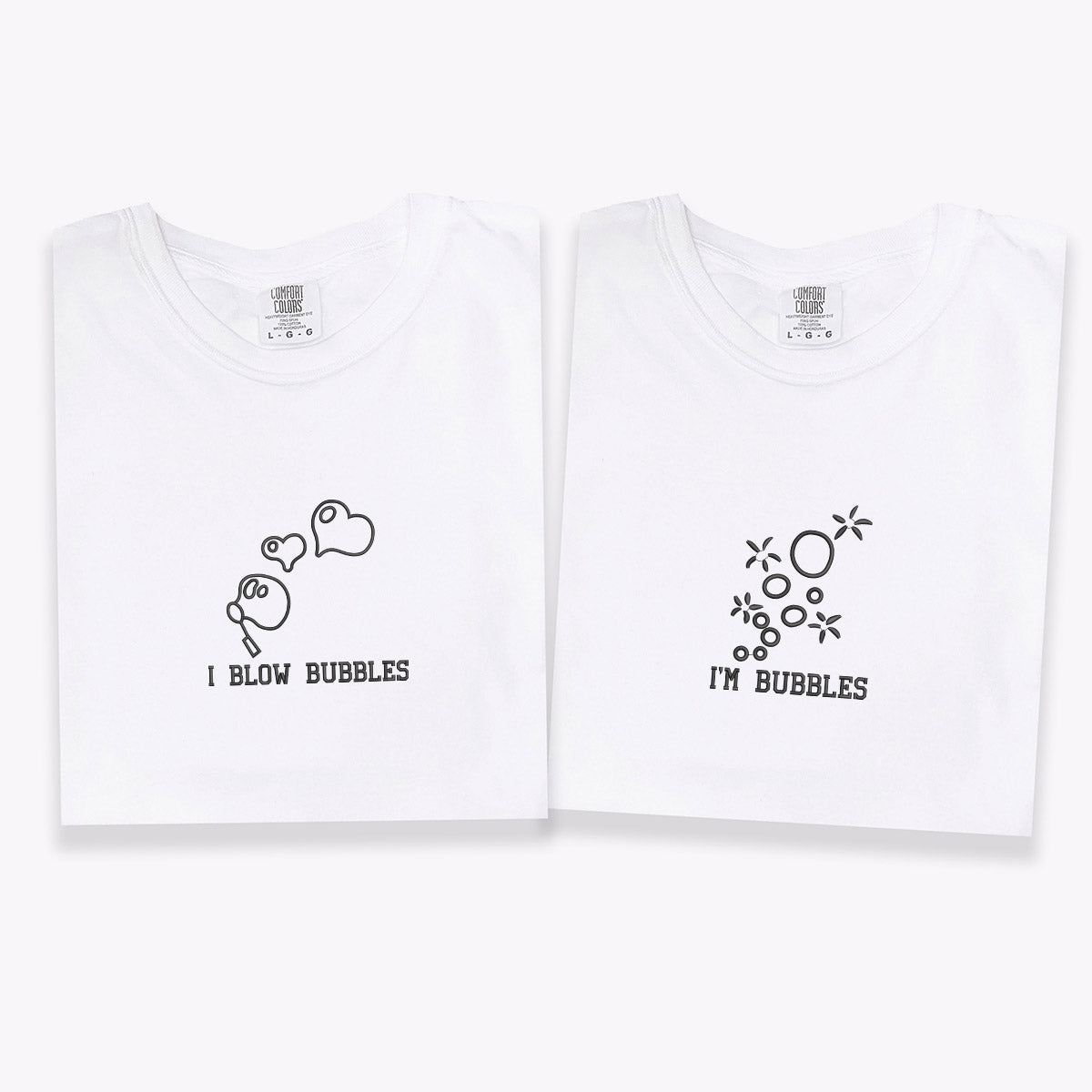 Individuell bestickte „I Blow Bubbles“-T-Shirts für Paare
