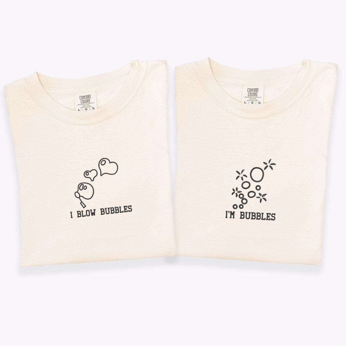 Individuell bestickte „I Blow Bubbles“-T-Shirts für Paare