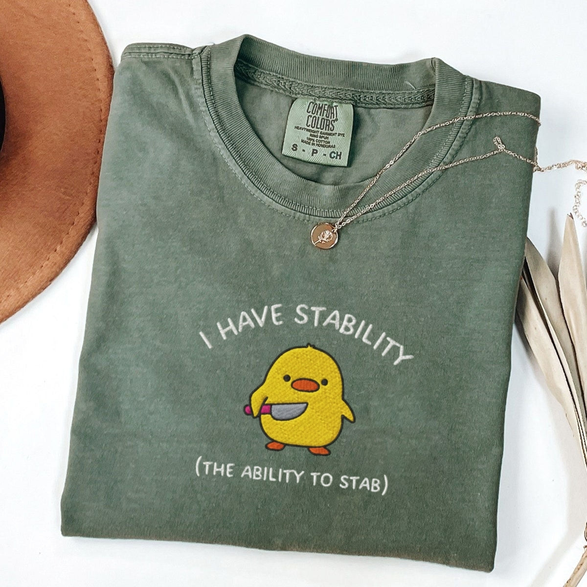 Custom Embroidered I Have Stability T-Shirt – Funny Duck Embroidered Tee