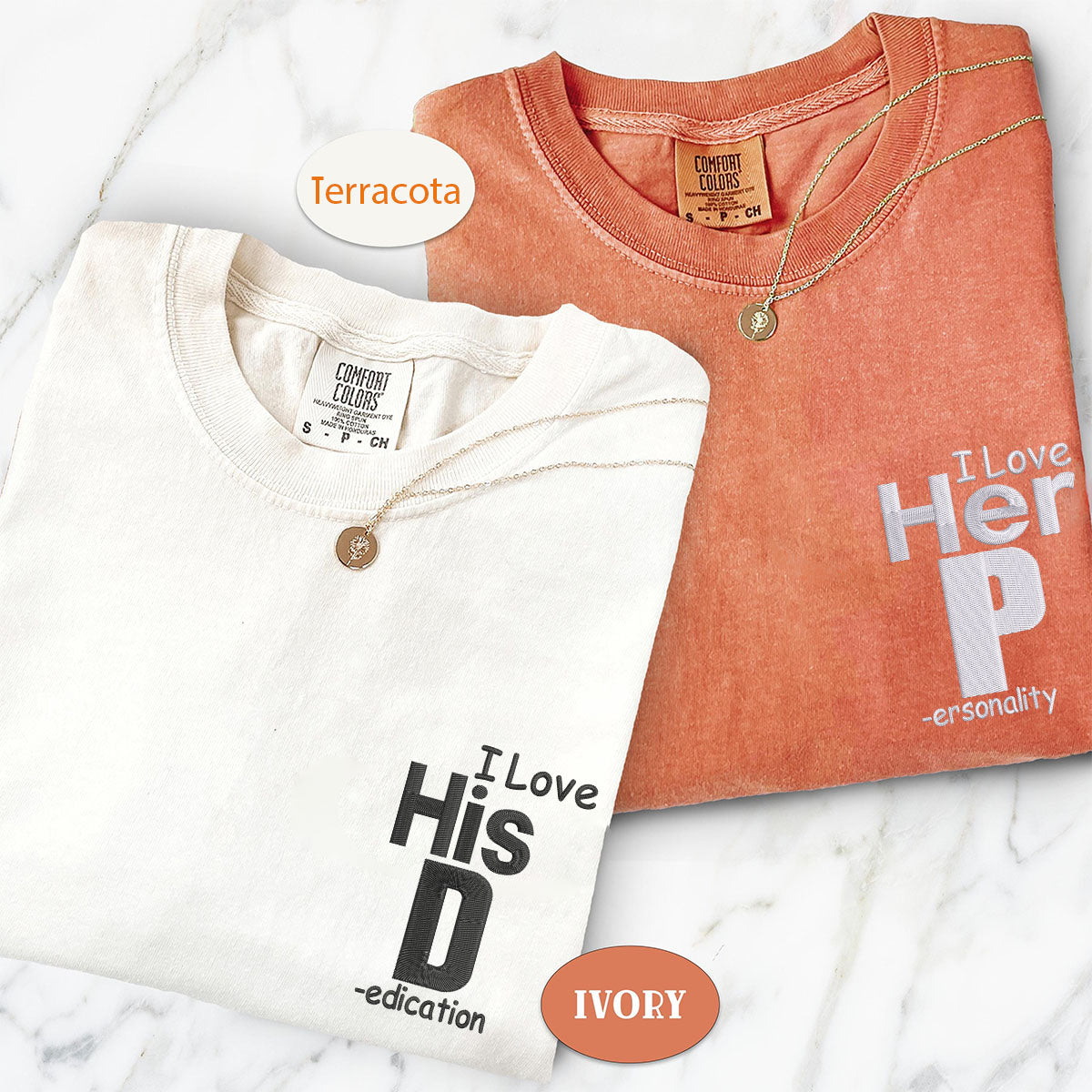 Custom Embroidered I Love His Dedication Matching T-shirts for Couples