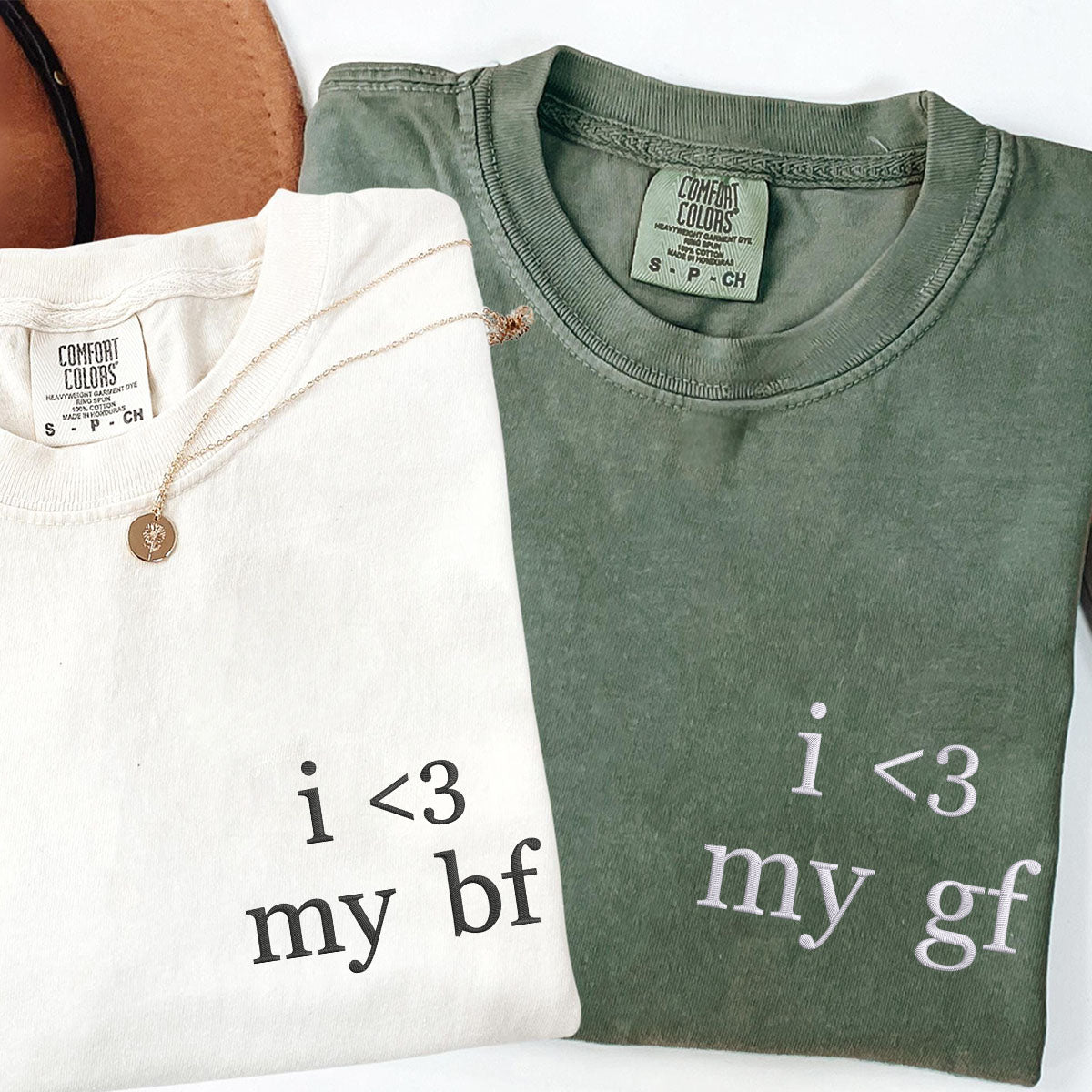 Custom Embroidered I Love My Boyfriend And Girlfriend Matching T-shirts for Couples