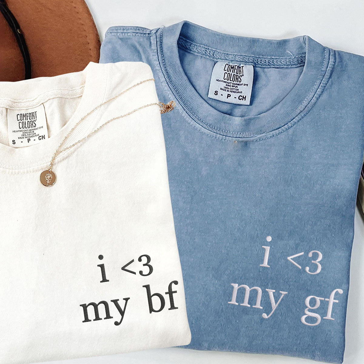 Custom Embroidered I Love My Boyfriend And Girlfriend Matching T-shirts for Couples