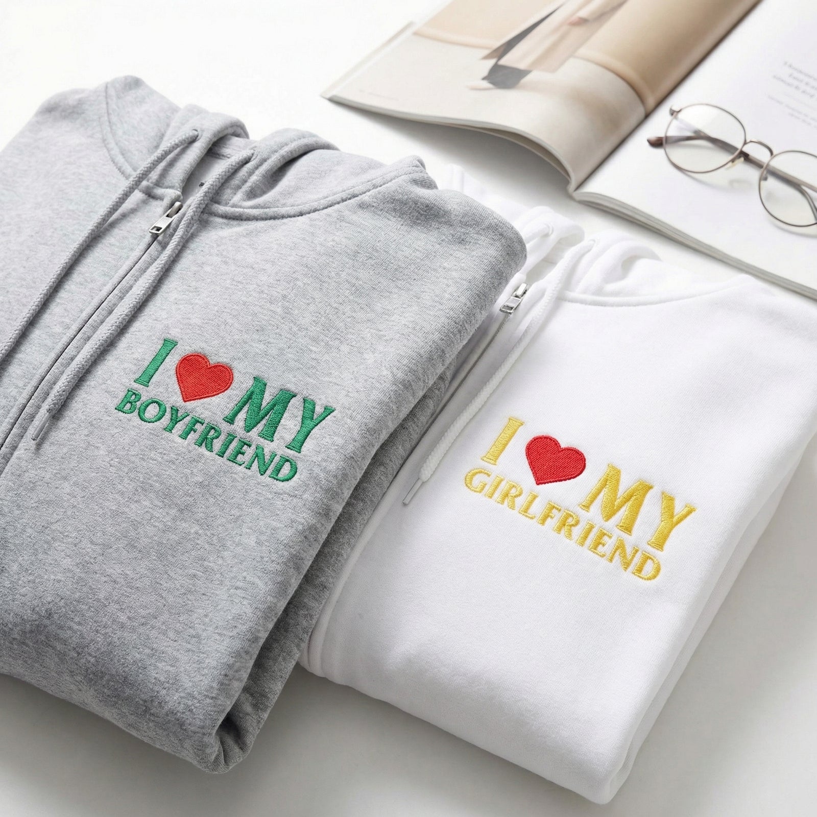 Sweats à capuche brodés personnalisés assortis pour couples
