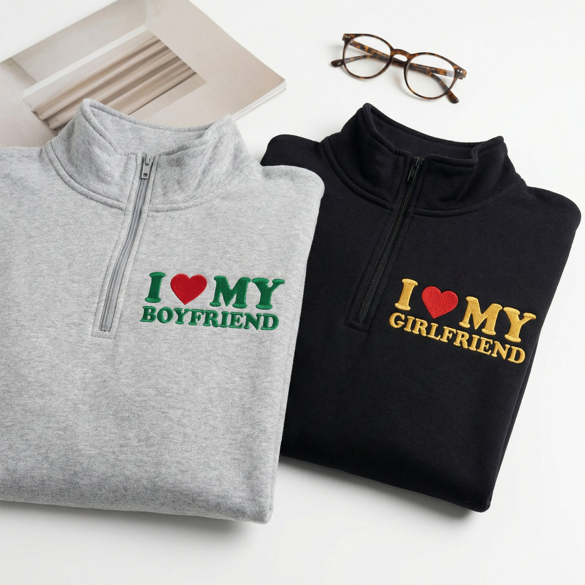 Sweats à capuche brodés personnalisés assortis pour couples