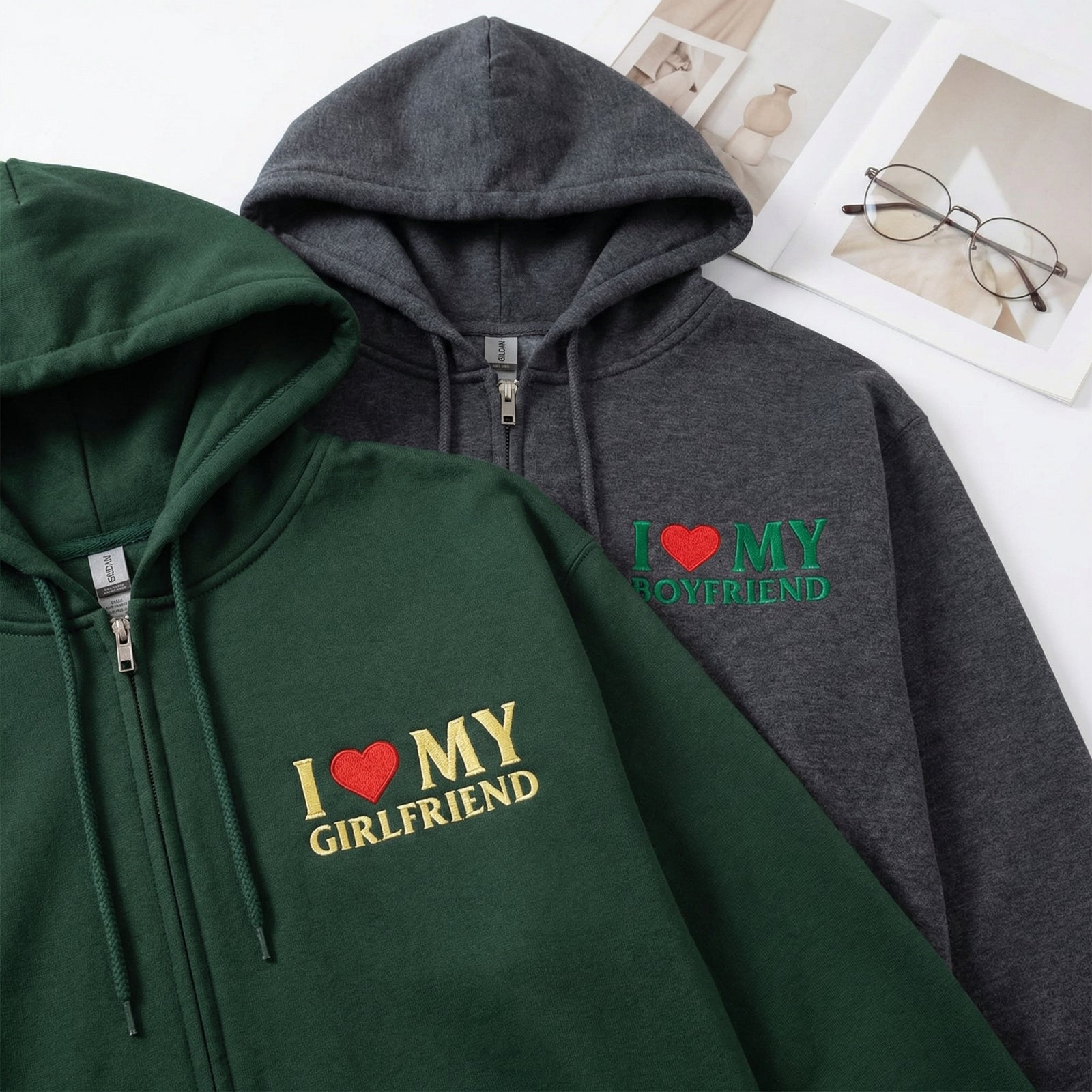 Sweats à capuche brodés personnalisés assortis pour couples