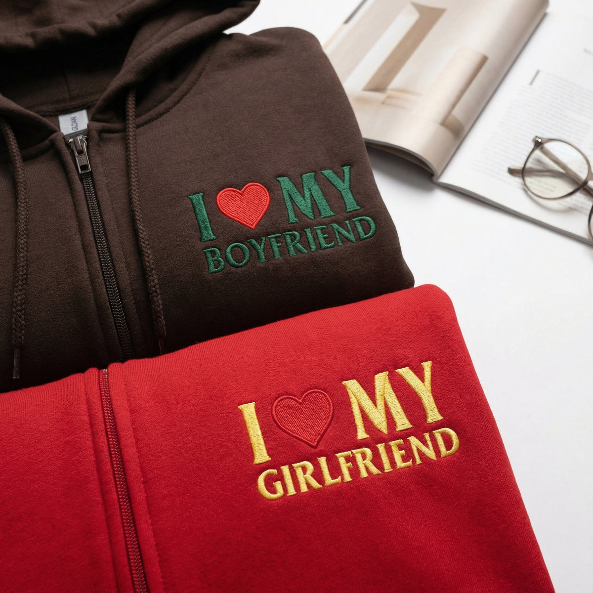 Sweats à capuche brodés personnalisés assortis pour couples