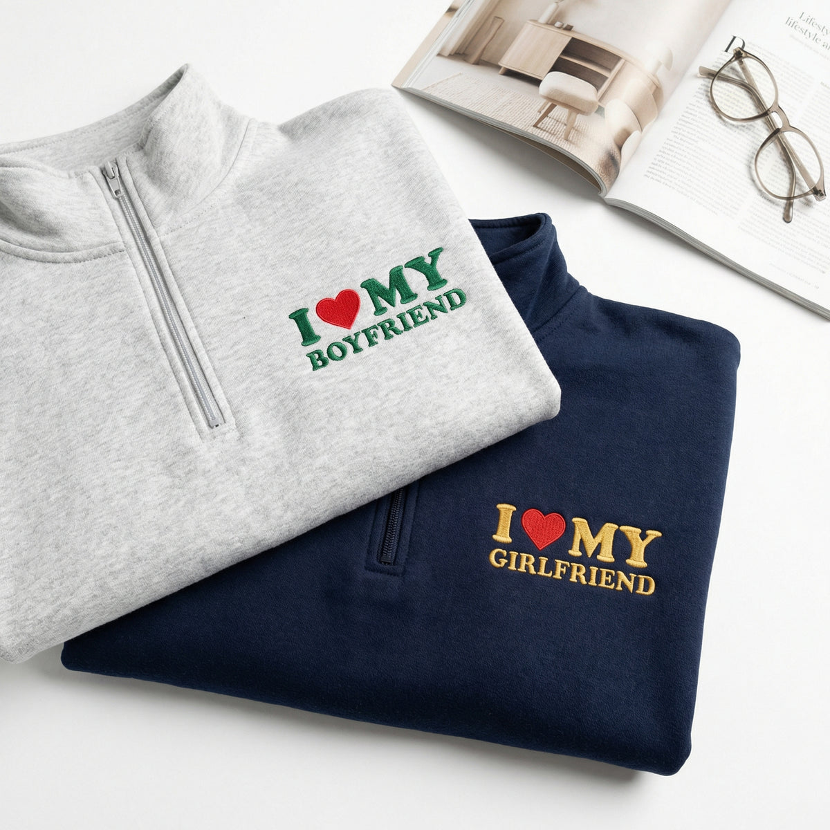 Sweats à capuche brodés personnalisés assortis pour couples