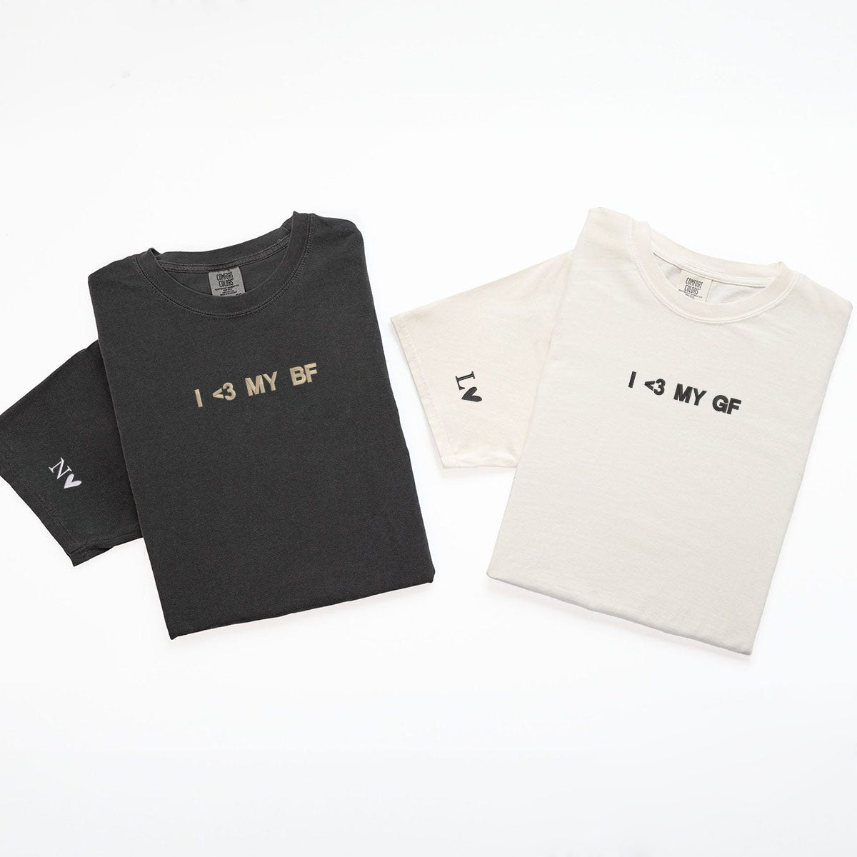 T-shirts personnalisés brodés « J'aime ma copine et mon copain » assortis pour couples