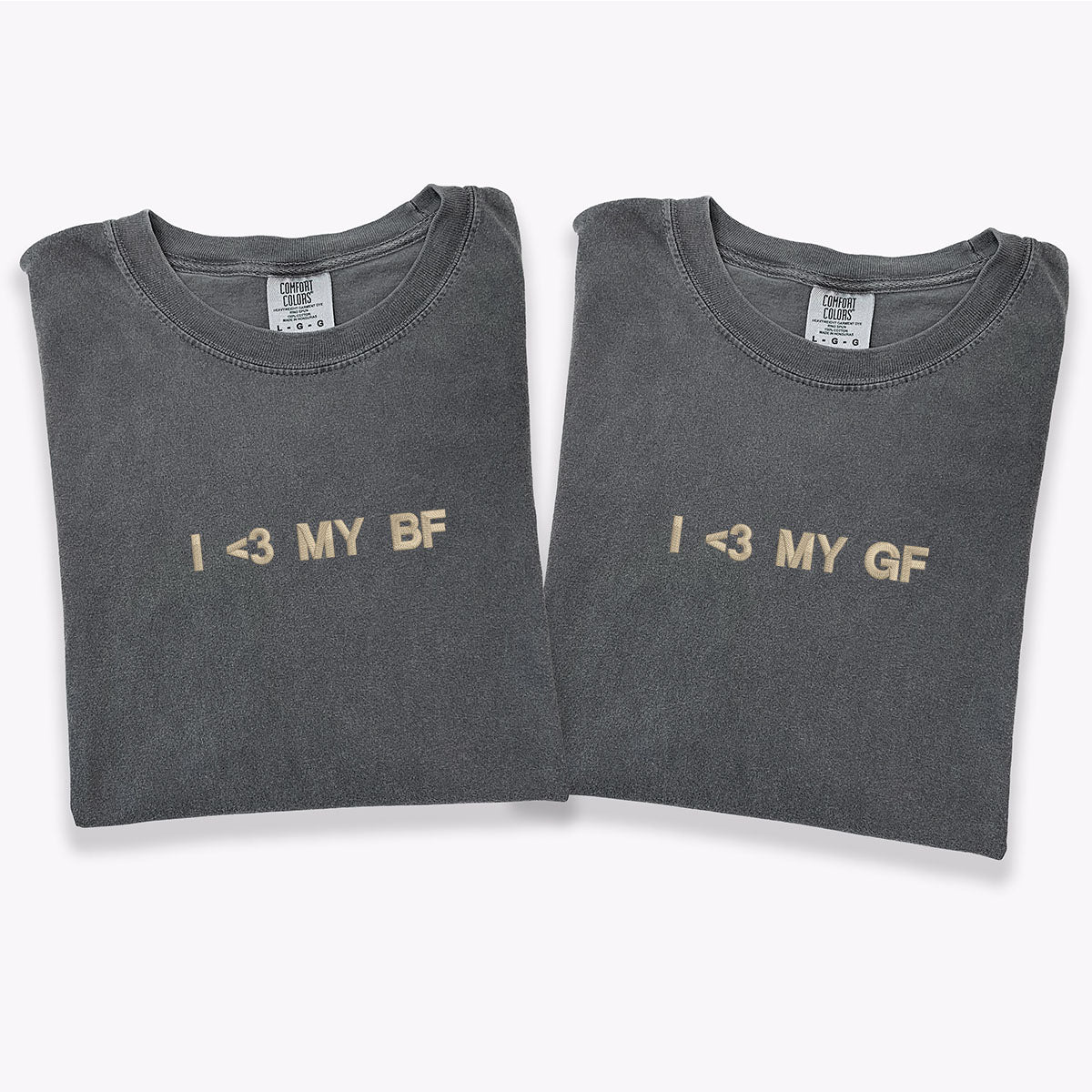 Individuell bestickte „I Love My Gf Bf“-T-Shirts für Paare