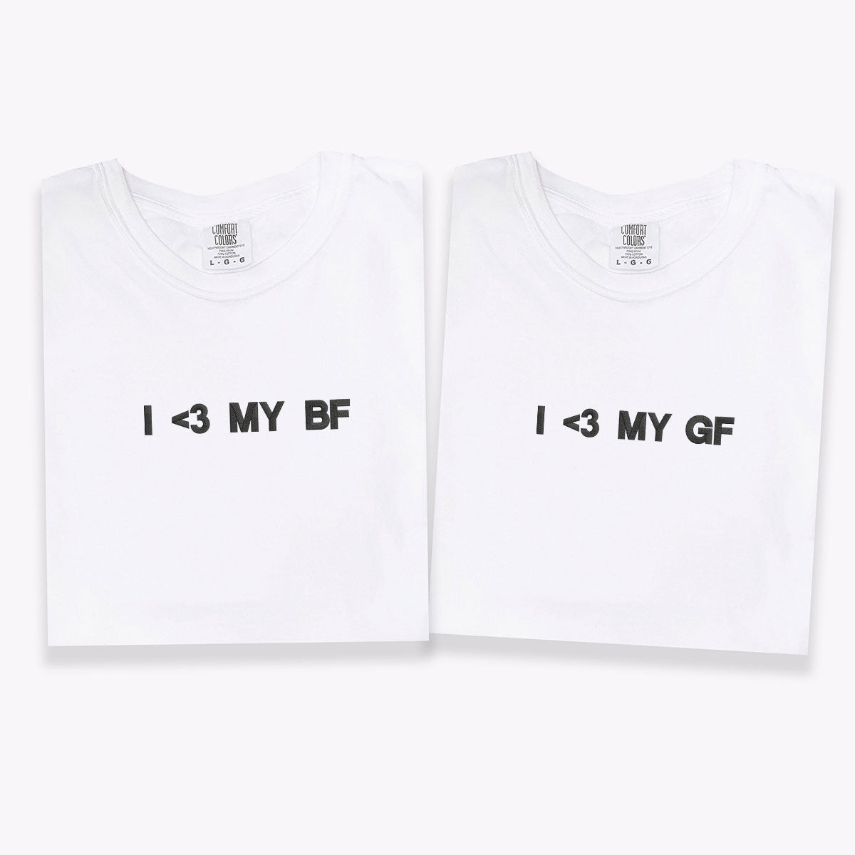 Individuell bestickte „I Love My Gf Bf“-T-Shirts für Paare