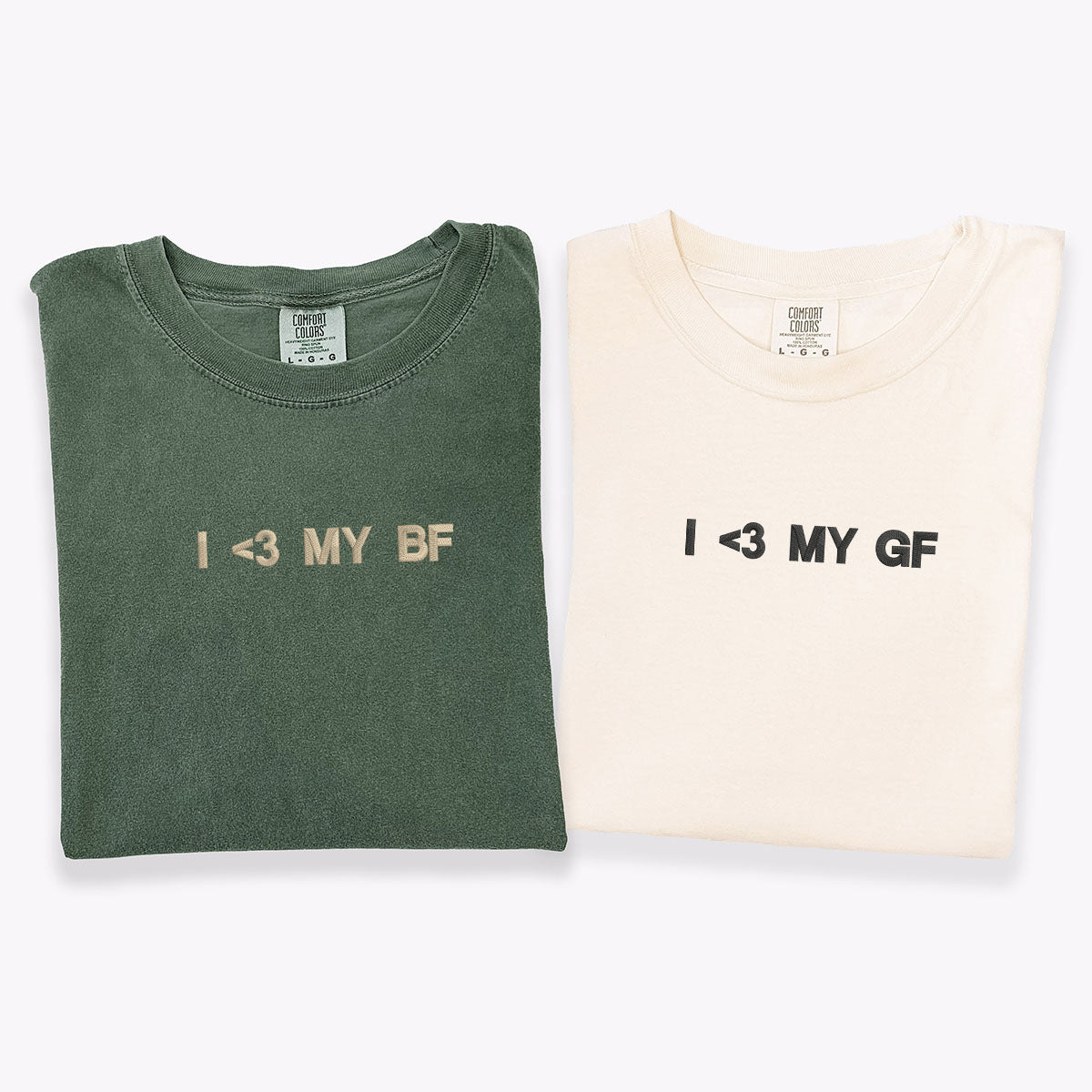 Individuell bestickte „I Love My Gf Bf“-T-Shirts für Paare