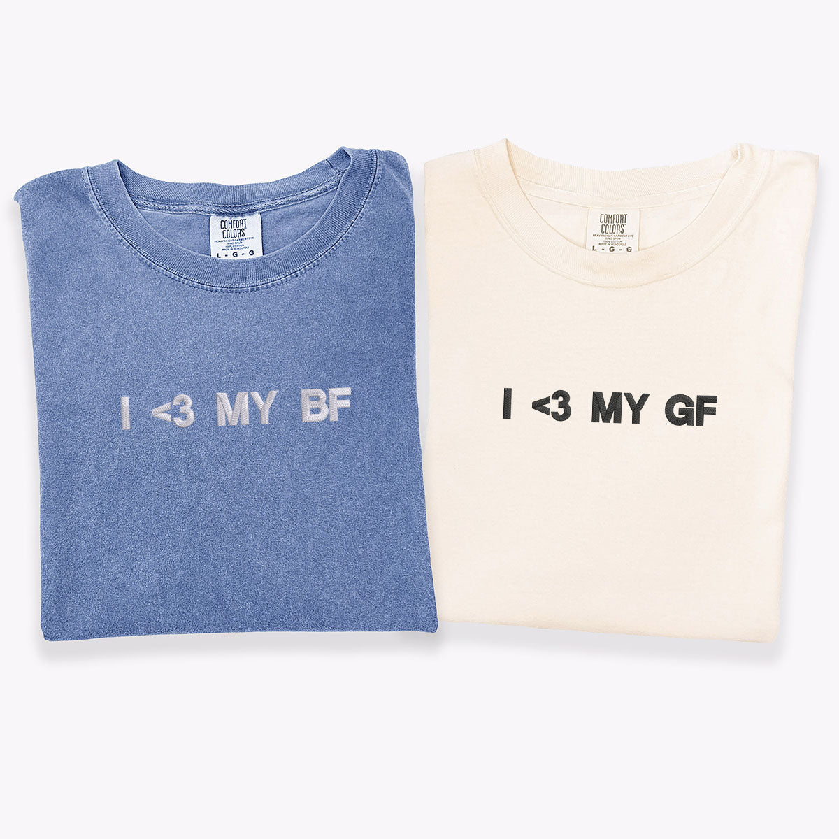 Individuell bestickte „I Love My Gf Bf“-T-Shirts für Paare