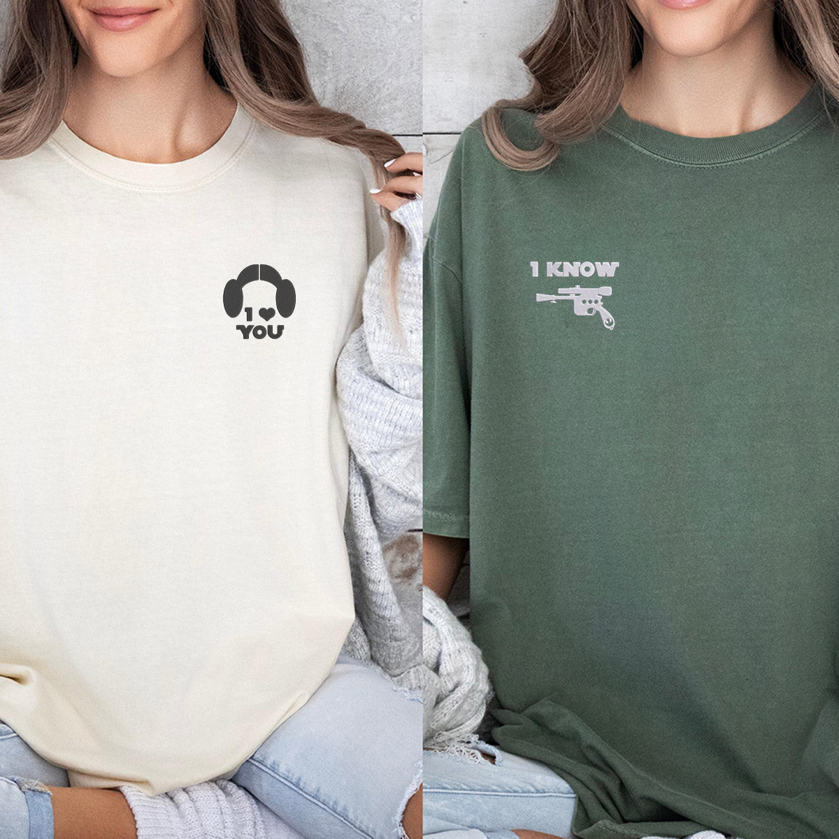 T-shirts assortis personnalisés brodés « Je t'aime, je sais » pour couples