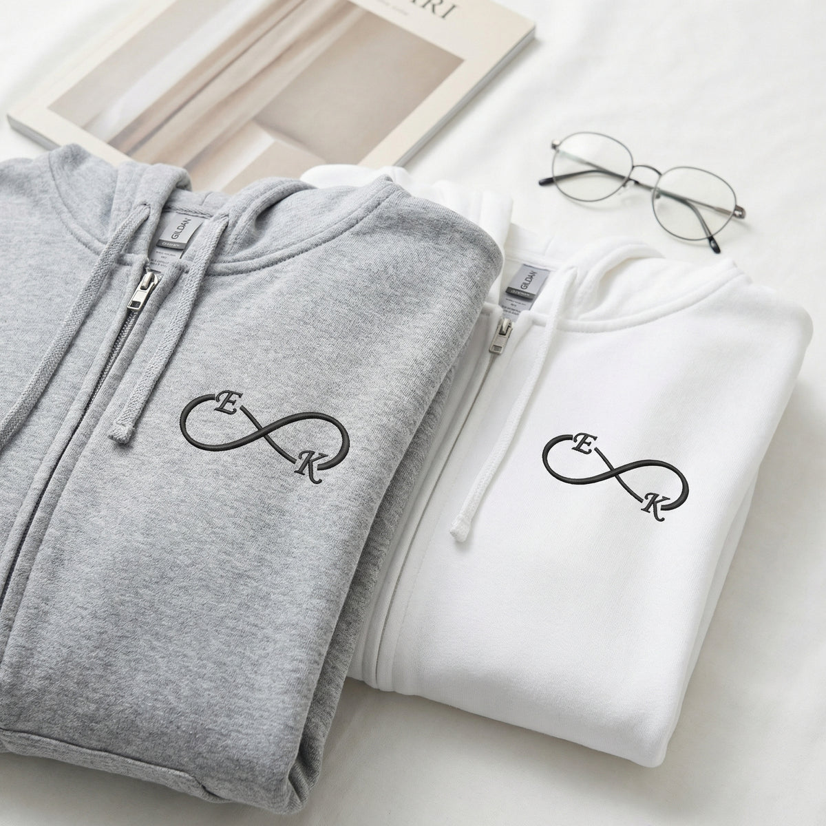Sweats à capuche brodés personnalisés assortis pour couples