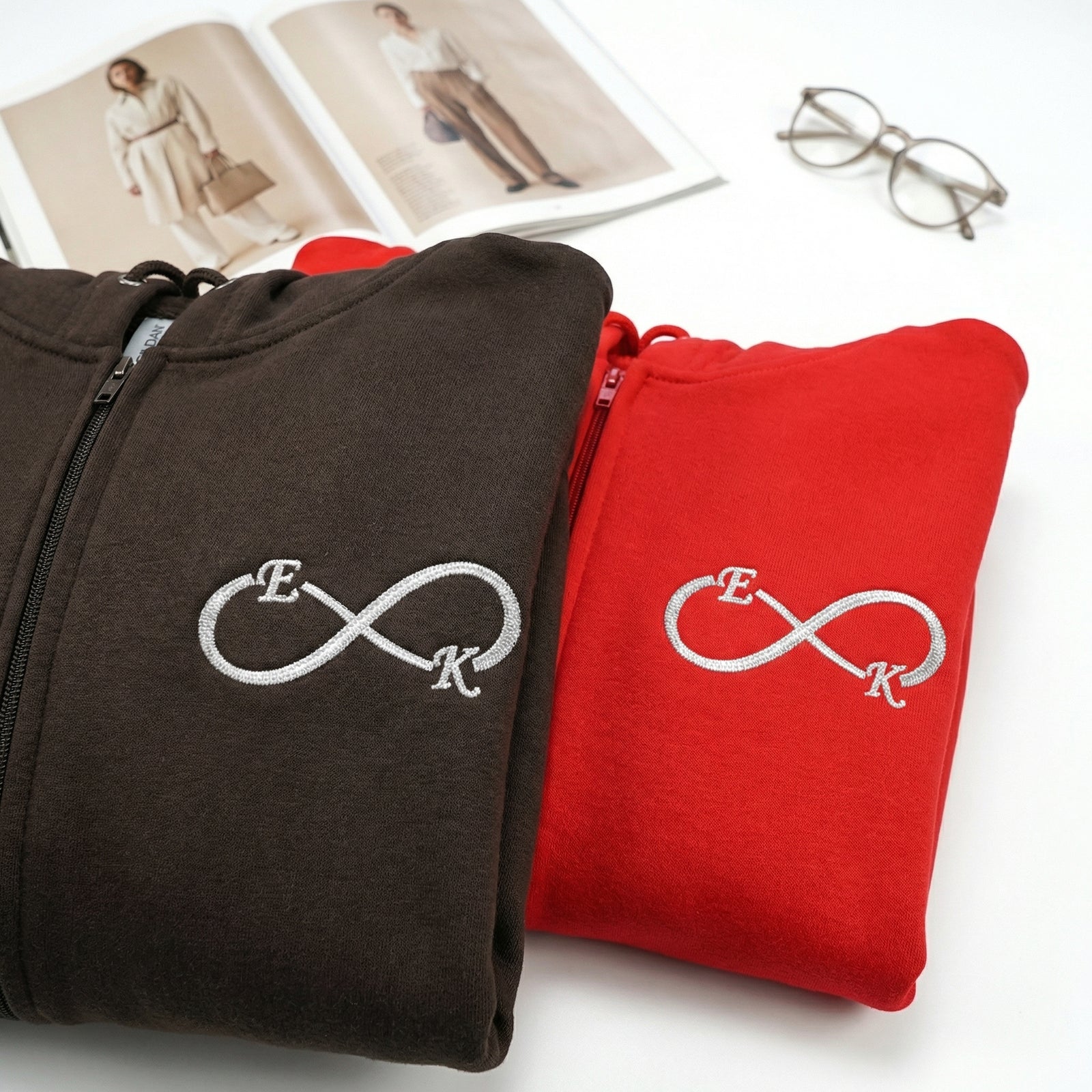 Sweats à capuche brodés personnalisés assortis pour couples