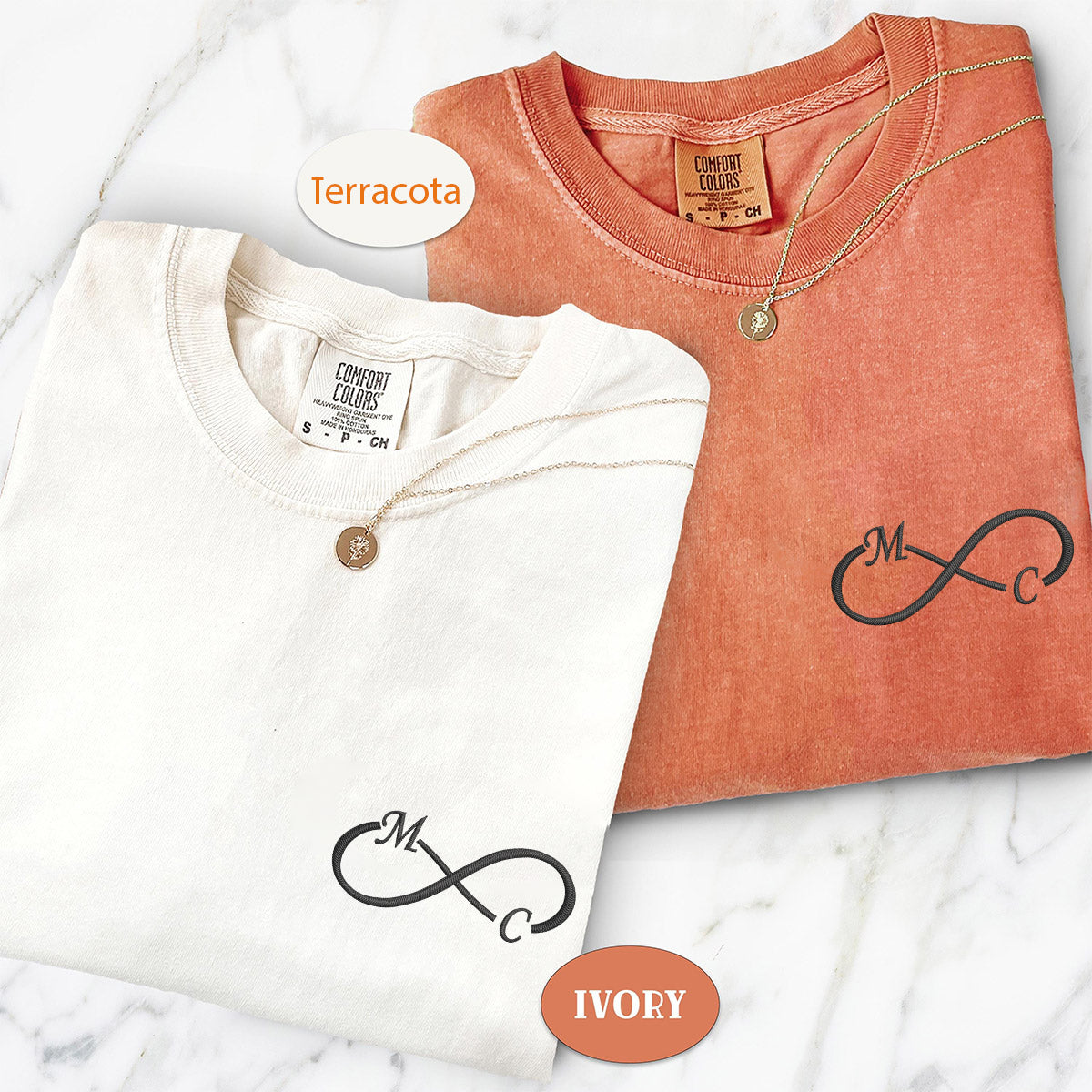 T-shirts personnalisés brodés « Je t'aime à l'infini » assortis pour couples