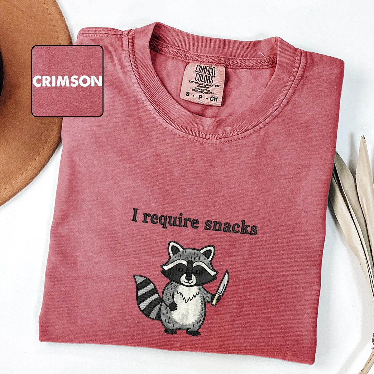 Custom Embroidered I Require Snacks T-Shirt | Feral Raccoon Meme Tee – Cute Animal Shirt Gift
