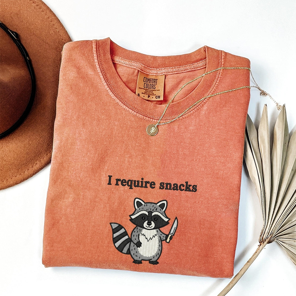 Custom Embroidered I Require Snacks T-Shirt | Feral Raccoon Meme Tee – Cute Animal Shirt Gift