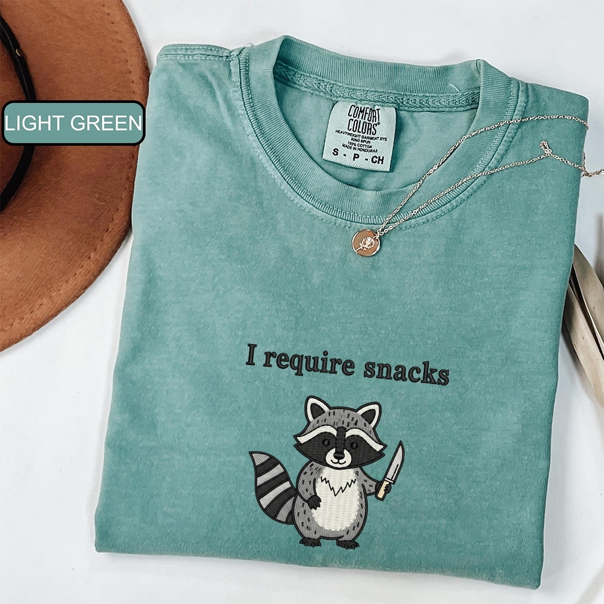 Custom Embroidered I Require Snacks T-Shirt | Feral Raccoon Meme Tee – Cute Animal Shirt Gift