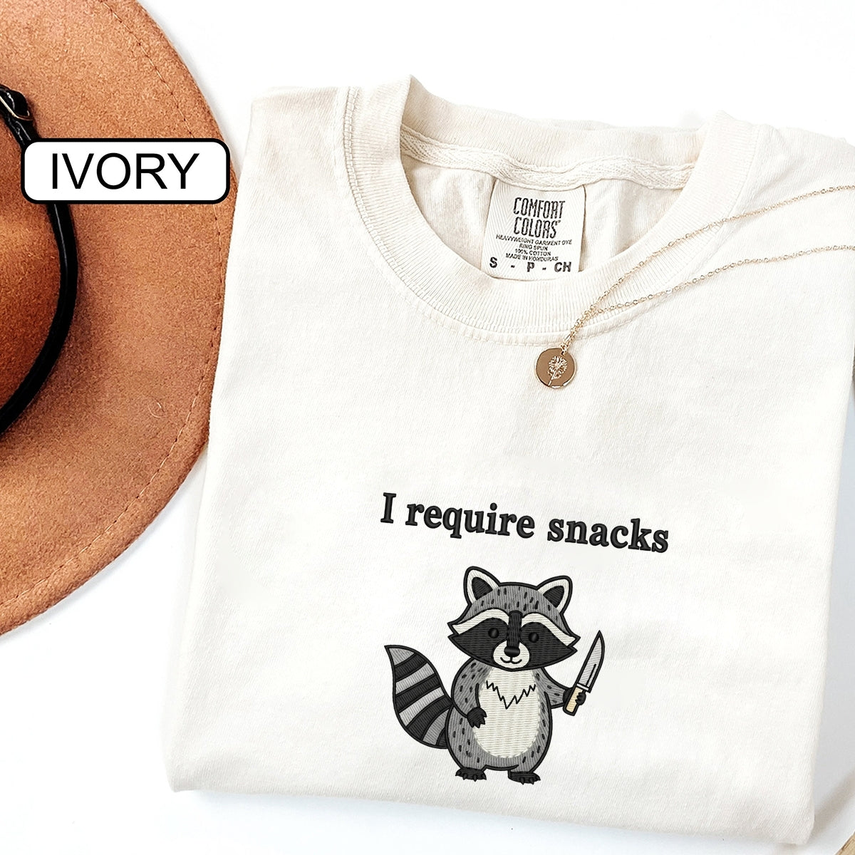 Custom Embroidered I Require Snacks T-Shirt | Feral Raccoon Meme Tee – Cute Animal Shirt Gift