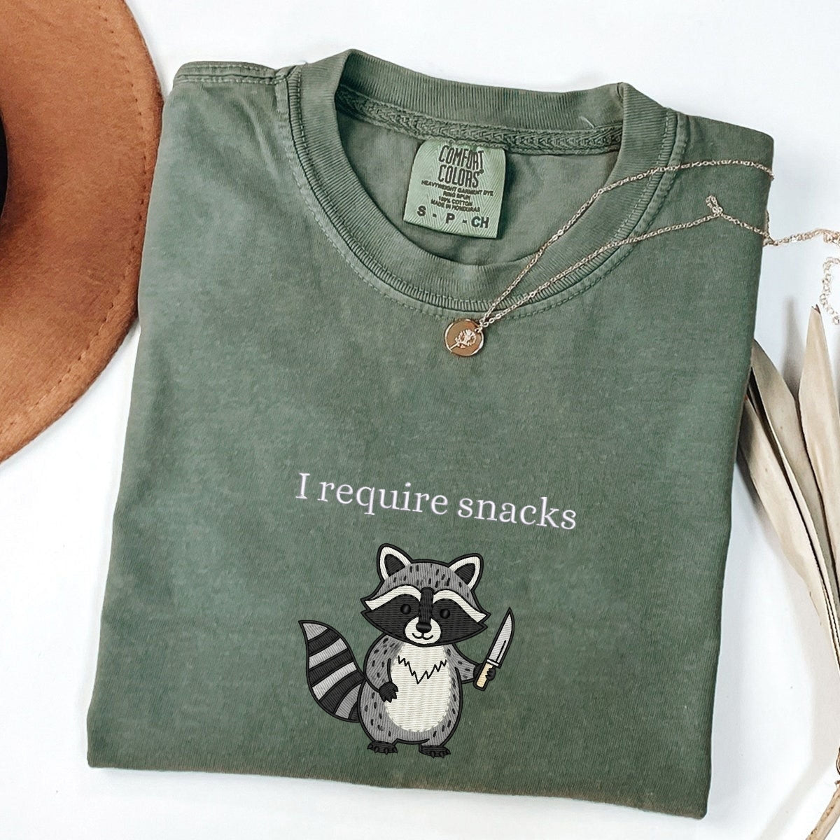 Custom Embroidered I Require Snacks T-Shirt | Feral Raccoon Meme Tee – Cute Animal Shirt Gift