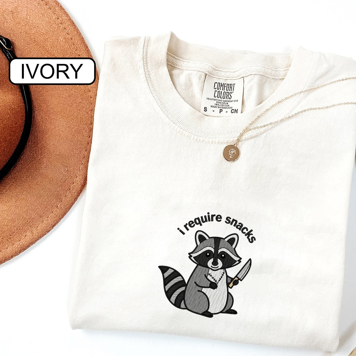 Custom Embroidered I Require Snacks T-Shirt | Funny Feral Raccoon Tee – Cozy Snack Lover Gift