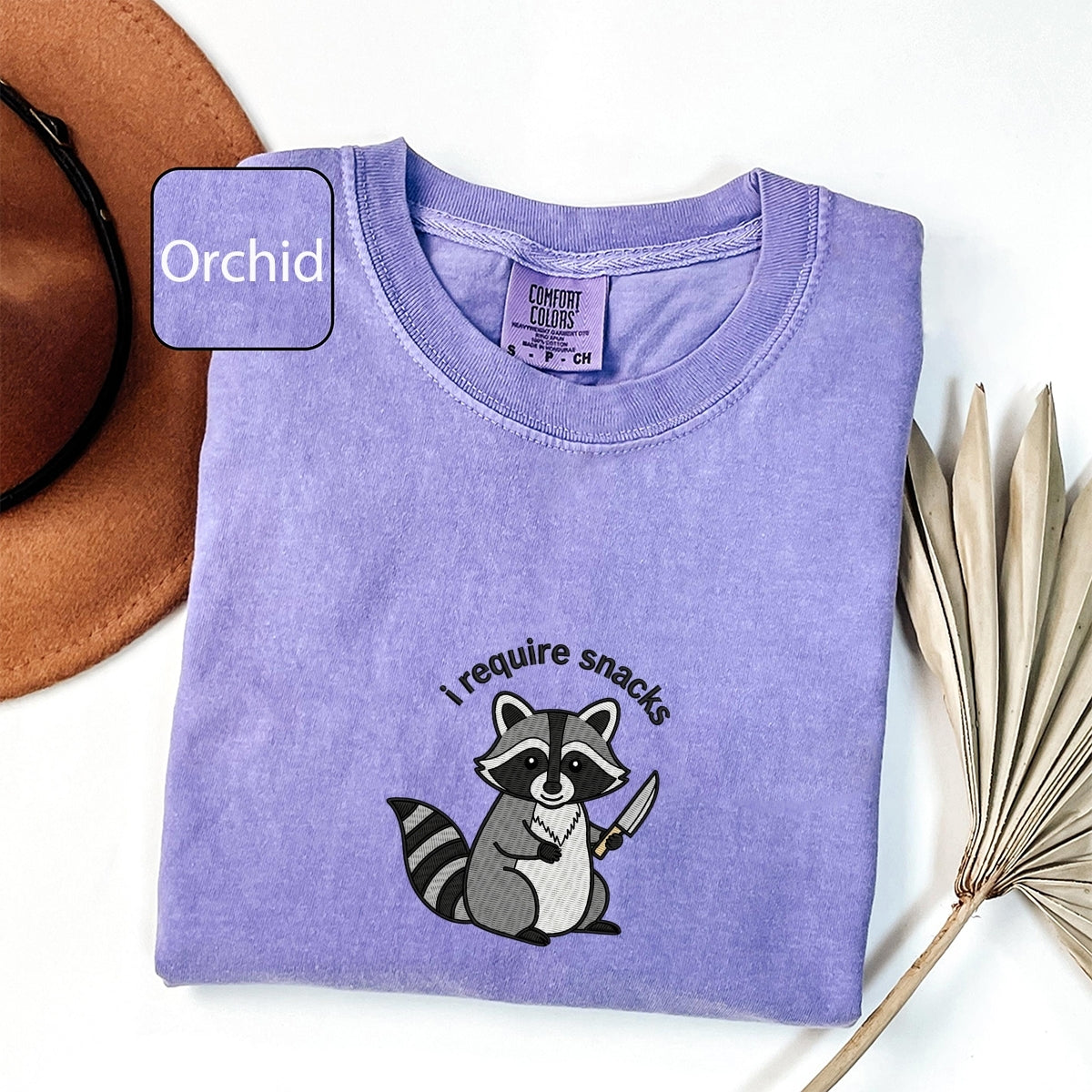 Custom Embroidered I Require Snacks T-Shirt | Funny Feral Raccoon Tee – Cozy Snack Lover Gift