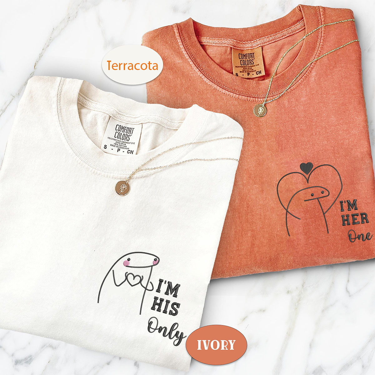 Custom Embroidered I'm Her One I'm His Only Matching T-shirts for Couples