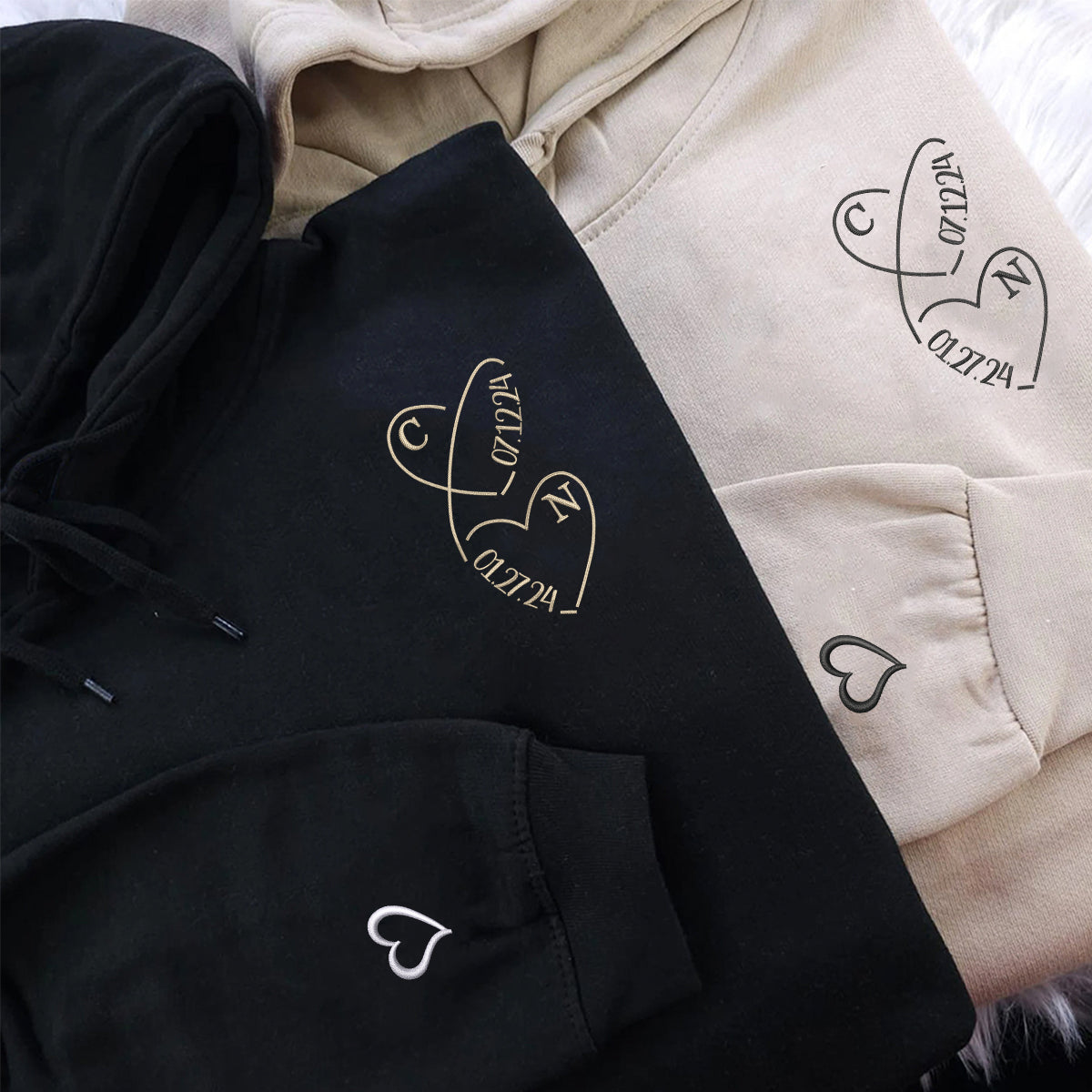 Sweats à capuche assortis brodés personnalisés avec ange et chat démon pour couples