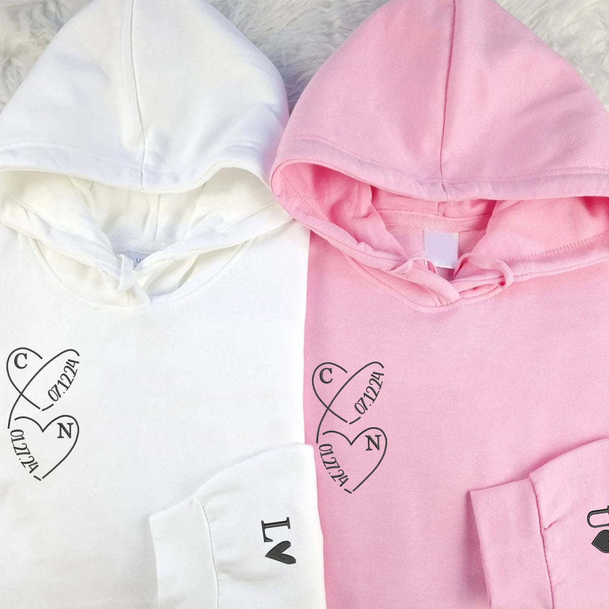 Sweats à capuche assortis brodés personnalisés avec ange et chat démon pour couples