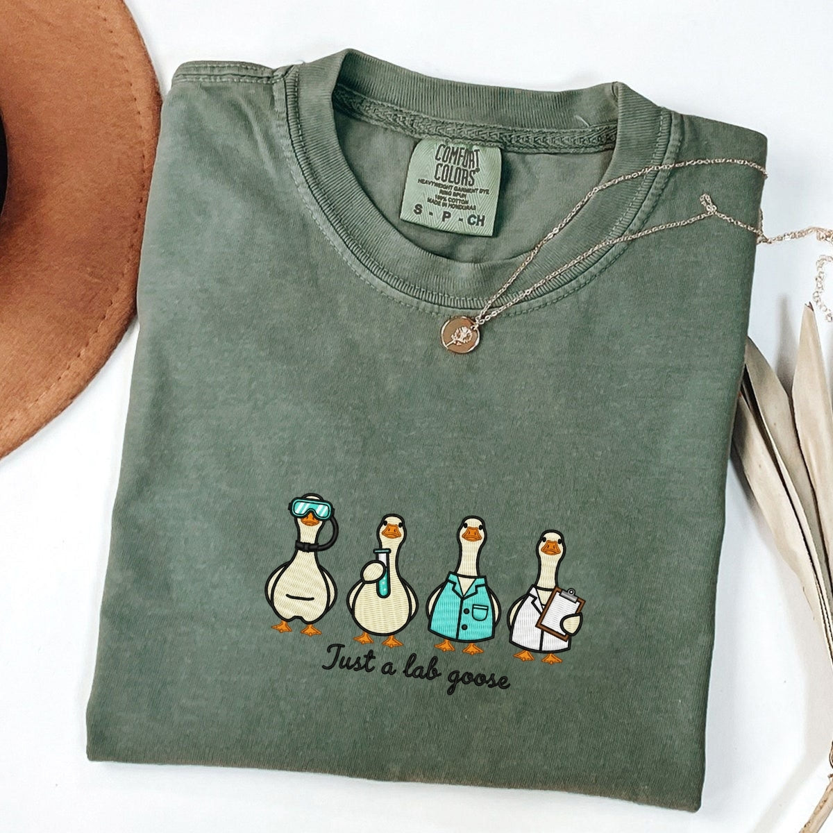 Custom Embroidered Just a Lab Tech Goose T-Shirt | Funny Laboratory Tee – Cute Gift for Lab Technicians